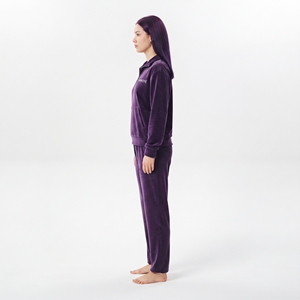 Ensemble de survêtement en velours pour femme, deux pièces, violet, avec pull à quart de zip et pantalon large, tenue décontractée d'hiver - Product Image 4