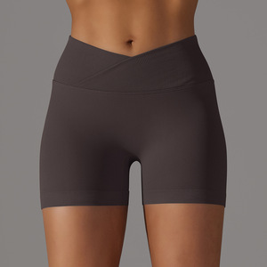 Shorts de sport taille haute pour femme, couleur unie, en toile 140g, pour délavage à la pierre, respirant, taille élastique, coupe régulière - Product Image 1