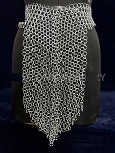 Women's Antique Modern Chainmail Mesh <b>Dress</b> <b>Silver</b>-Plated Steel Customized Logo for Renaissance Festival Costume Calvin - Product Image 5
