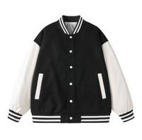 Blouson universitaire unisexe en toile de couleur unie avec logo personnalisé, col montant, boutons recouverts, coupe décontractée, à capuche, coupe-vent, pour l'hiver
