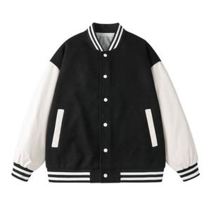 Unisex Varsity Jacket Solid Color Canvas Front Customized Logo Casual Stand <b>Covered</b> <b>Button</b> Winter Hooded Windproof Loose Fit - Product Image 5