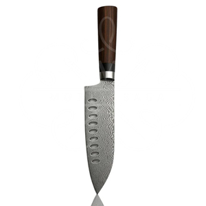 Couteau Santoku Damas Granton, couteau Damas haut de gamme, lame en acier Damas 67 couches pour une durabilité et une affûtation exceptionnelles - Product Image 1