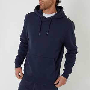<b>Men's</b> <b>Navy</b> Blue Hooded Sweatshirt Cotton <b>Fleece</b> Pullover with Front Pocket Regular Fit Casual Autumn Hoodie - Product Image 1