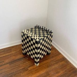 <b>Wooden</b> Square Checkerboard Stool Handmade <b>Rustic</b> Side Table Decorative Accent Stool End Table for Living Room Bedroom Home Decor - Product Image 2
