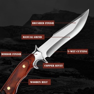 Couteau de chasse à lame fixe en acier D2 avec manche en bois rouge brun, couteau de survie tranchant avec étui en cuir pour hommes - Product Image 2