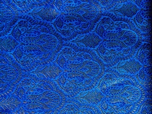 <b>Blue</b> Embossed Brocade Fabric with Metallic Finish Woven Jacquard Pattern - Product Image 1