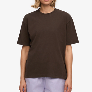 Camiseta de algodón con cuello redondo y hombros caídos para mujer, nuevo diseño 2025, estilo oversize, ropa urbana. - Product Image 1
