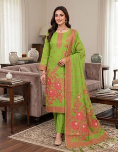Salwar Kameez traditionnel en coton Muga Jamdani Pichwai pour femmes - occasions de mariage et de Diwali - Product Image 3