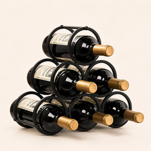Porte-vin en métal et bois pour comptoir, support à vin sur pied pour 6 bouteilles, pour la décoration et le rangement de la maison, du bar et de la cuisine - Product Image 4