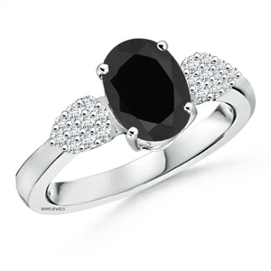 Bijoux pour femmes en or 10K 14K 18K et argent 925 935, diamant noir ovale naturel avec grappe de diamants latéraux, style classique pour fiançailles - Product Image 2