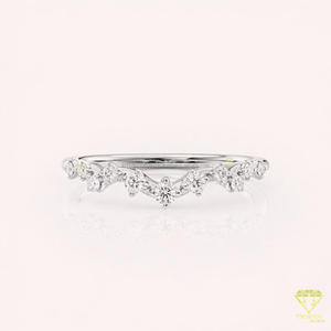 Rose Gold Moissanite Diamond Curved Wedding Band Dainty Stackable Anniversary <b>Ring</b> <b>Crown</b> Chevron Bridal Band Minimalist Promise - Product Image 3