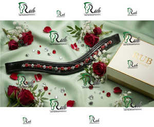 Diadema Ecuestre Curva Premium Rub International con Pedrería, Cristales Esmeralda Hechos a Mano, Cuero Acolchado, Cómoda, con Logotipo Personalizado - Product Image 4