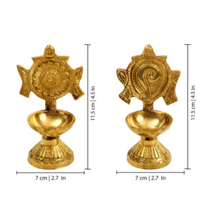 ชุดจักระ shanku vilakku ทองเหลืองโคมไฟคู่สำหรับ Pooja Conch & Chakra - Product Image 2