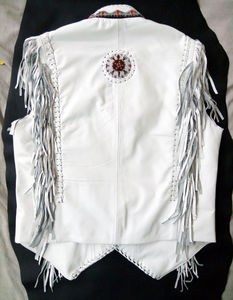 <b>White</b> Cowboy Leather <b>Vest</b> <b>Mens</b> Top Quality Jackets Beaded Western Fringe Waistcoat Handmade Rodeo Ranch Genuine Leather Apparel - Product Image 4
