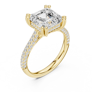 Anillo de compromiso con halo de diamantes cultivados en laboratorio de 4 quilates, corte Asscher y corte brillante redondo, de oro macizo de 14 quilates, certificado por IGI, moderno, para mujer - Product Image 4
