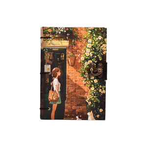 A5 Cafe Street Aesthetic Handmade Paper Notebook <b>Lock</b> Diary Vintage City Illustration Journal Eco Friendly Premium Writing Book - Product Image 3