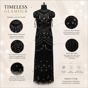 Luxury Black Embellished Sleeveless Evening Dress for Women Beaded <b>Sequin</b> Fringe Hem Formal Party Wedding Cocktail Maxi Gown - Product Image 4