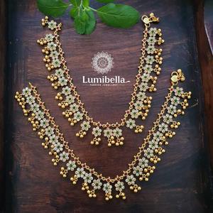 Gold Plated Stainless Steel Anklet for Women with Diamond and Pearl - Product Image 1