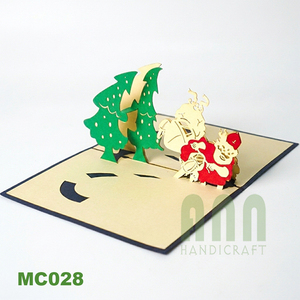 Carte de vœux traditionnelle ANN HANDICRAFT MC028 de Noël, en papier 3D pop-up, avec vernis mat et impression offset - Fête du Vietnam - Product Image 1