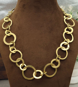 Handmade Golden Chain Link <b>Necklace</b> <b>Statement</b> Circle Modern Minimal Jewelry, Chunky Linked <b>Necklace</b> - Product Image 2