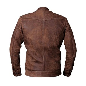 Chaqueta de Cuero Genuino Marrón Desgastado para Hombre, Estilo Motero - Product Image 3