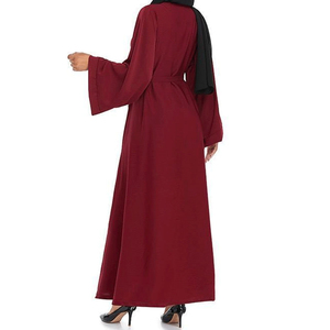 Women's Red Floor Length Abaya <b>Long</b> Sleeve Modest <b>Dress</b> Plus Size Loose Fit Solid Color Daily Wear Middle East Style - Product Image 5