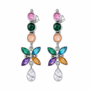 Pendientes de Moda con Forma de Campana de Cuarzo Multicolor para Mujer, con Garantía Comercial |   Joyería de Lujo Boho de Plata Oxidada y Latón para Fiestas - Product Image 6