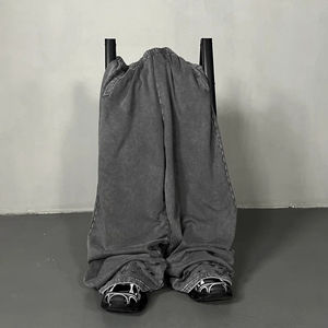 Pantalones de chándal holgados de algodón 100% estilo vintage para hombre, con lavado ácido, cremallera, bordados, cintura alta, corte recto, para correr - Product Image 1