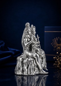 Idole de Shiva Parivar en argent oxydé plaqué 999 de Jaipur Metals |   Statue hindoue 100% en laiton |   Décoration de la maison pour Diwali | - Product Image 4