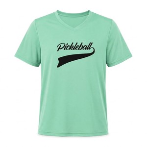 Camiseta de pickleball con cuello en V, unisex, manga corta, transpirable, que absorbe la humedad, tela ligera de poliéster, logotipo personalizado, ropa deportiva de verano. - Product Image 2