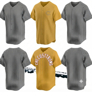 Camiseta de Béisbol Unisex con Cuello en V, Estilo Jersey, Uniforme de Equipo Personalizado, Ropa Deportiva, Rayas Grises, 100% Algodón, Antibacteriana - Product Image 2