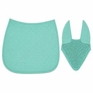 Tapis de selle matelassé turquoise avec voile anti-mouches respirant en crochet, tissu tissé unisexe imprimé numériquement couleur unie 140g, ensemble - Product Image 2