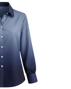 Chemisier décontracté pour femme à manches longues, boutonné, dégradé bleu acier vers bleu marine, personnalisé, pour le bureau, fabrication OEM sur mesure, haut de gamme - Product Image 4