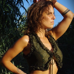 Bohemian Tribal Green Cotton Vest Inspired by Burlesque Corset <b>Top</b> Style for <b>Festivals</b> and Events At Wholesale Price - Product Image 2