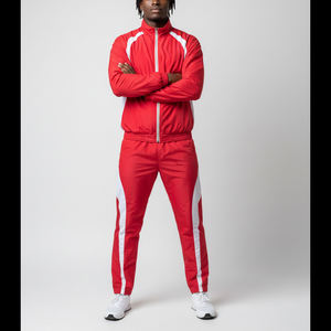 Nueva Colección de Conjuntos Deportivos con Capucha Estilo Urbano 2026 Rojo Blanco de 2 Piezas, Ropa Deportiva Personalizada de Talla Grande, Chaqueta Cortavientos de Algodón para Gimnasio - Product Image 1