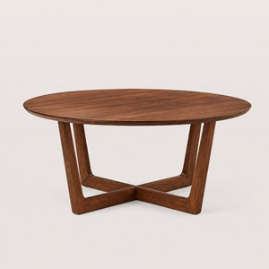 Traditional <b>Round</b> <b>Wooden</b> <b>Coffee</b> <b>Table</b> with Natural Grain Finish Sturdy Cross Base for Living Room Home Decor Furniture Antique - Product Image 1