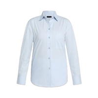 Robe chemise trapèze décontractée pour femme à manches longues, unie ou rayée, en coton écologique, froncée, boutonnée, col contrastant, pour le bureau et les affaires