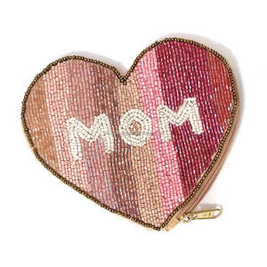 Cartera con cremallera bordada a mano multicolor personalizada, monedero de cuentas con forma de corazón a la moda, mini clutch de lentejuelas con letras MOM vintage - Product Image 1