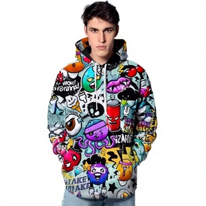 All Cartoon Print Long <b>Sleeveless</b> Pullover <b>Hoodie</b> Full Digital Sublimation Printing Custom Streetwear <b>Men's</b> Breathable 100% - Product Image 3