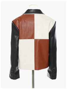 Hot Sale Customise British Style Cropped Button Plaid PU Baseball <b>Jackets</b> <b>Blazer</b> <b>Leather</b> <b>Jacket</b> For Women - Product Image 4