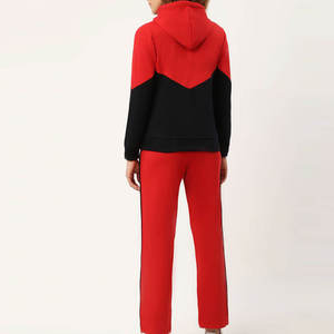 Women Red <b>Black</b> Color Blocking Hooded Tracksuit Full Sleeve Zipper Casual <b>Pants</b> Set Breathable 100% Polyester Premium Quality - Product Image 6