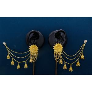 Conjunto de aretes chapados en oro indio Floral multicapa nupcial Jhumka Jhumki conjunto de pendientes fabricante indio joyería para mujer - Product Image 6