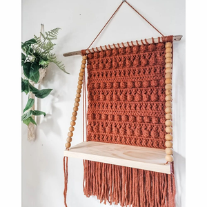 Macrame Red Crochet Wall Hanging <b>Shelf</b> Handmade Cotton Rope Boho Decorative Storage Organizer for Bedroom Living Room Decor - Product Image 1