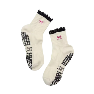 Wholesale Custom Embroidery Logo Ruffle Yoga Ballet Cotton Crew Short White <b>Grip</b> Women Sports Non Slip Yoga Pilates <b>Sock</b> - Product Image 1