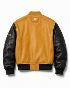Blouson Bomber en Cuir PU pour Homme avec Motifs Patchwork, Col Rabattu, Fermeture Éclair, Style Décontracté pour l'Automne - Product Image 2