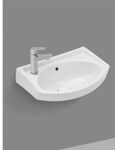 <b>Small</b> Oval Ceramic Wall Mounted Soft Wash Basin Compact Bathroom Hanging Vessel <b>Sink</b> Modern Space Saving Lavatory Bowl - Product Image 6