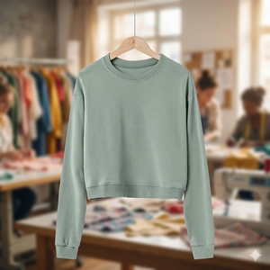 Sweat-shirt court zippé à col roulé oversize pour femme, en maille unie avec logo frontal, 100 % coton biologique - Product Image 1