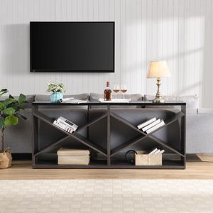Consolle da ingresso/soffitta a X staccabile da 70,87 pollici, stile rustico, extra lunga con contenitore, per ingresso, soggiorno, corridoio - Product Image 2