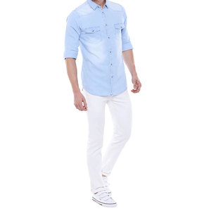 Western Style Men's Casual <b>Work</b> Denim Shirts with Pockets Breathable Anti-Wrinkle Long Sleeves Cowboy Shirt <b>Stand</b> Collar Winter - Product Image 5