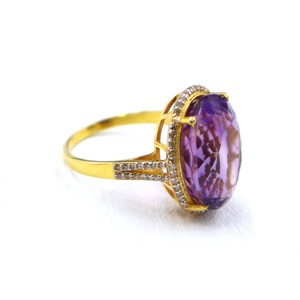 Bague en argent sterling 925 plaqué or avec améthyste violette naturelle et diamant, bijou cadeau pour femme - Product Image 3